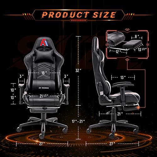 AA Merchandise Ergonomic Excessive Again Gaming Chair - Adjustable Workplace Racing Chair with Footrest and Lumbar Help, Swivel Design in Black