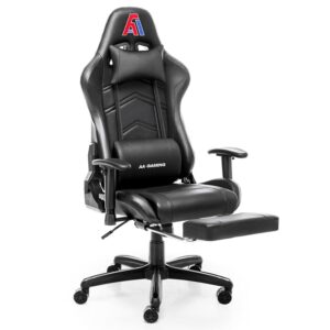 AA Merchandise Ergonomic Excessive Again Gaming Chair – Adjustable Workplace Racing Chair with Footrest and Lumbar Help, Swivel Design in Black