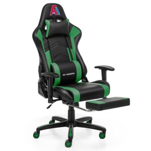 AA Merchandise Excessive Again Ergonomic Gaming Chair – Adjustable Racing Chair with Footrest and Lumbar Help, Swivel Design in Black and Inexperienced