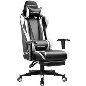 GTRACING Ergonomic Gaming Chair with Footrest, Adjustable Top, Reclining Operate, and Swivel Rocker, Contains Headrest and Lumbar Help (White)