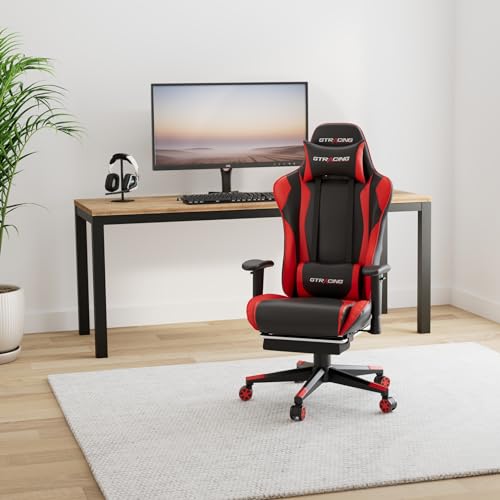 GTRACING Ergonomic Gaming Chair with Footrest, Adjustable Peak and Recline, Swivel Rocker with Headrest and Lumbar Help (Pink)