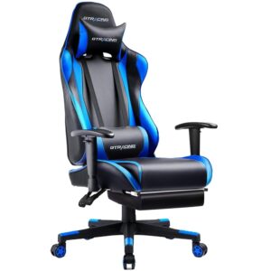 GTRACING Ergonomic Gaming Chair with Footrest, Adjustable Reclining Desk Chair for Players, Swivel Rocker with Headrest and Lumbar Assist (Navy Blue)