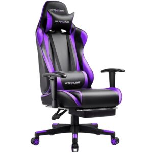 GTRACING Ergonomic Gaming Chair with Footrest – Adjustable Reclining Gamer Seat with Swivel Rocker, Headrest, and Lumbar Assist in Purple