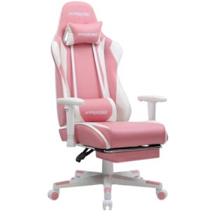 GTRACING Ergonomic Gaming Chair with Footrest, Adjustable Reclining Gamer Seat, Swivel Rocker with Headrest and Lumbar Assist (Pink)