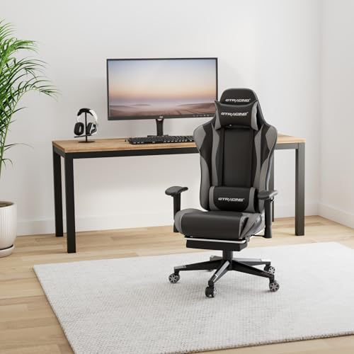 GTRACING Ergonomic Gaming Chair with Footrest, Adjustable Reclining Laptop Desk Chair, Swivel Rocker with Headrest and Lumbar Help (Grey)