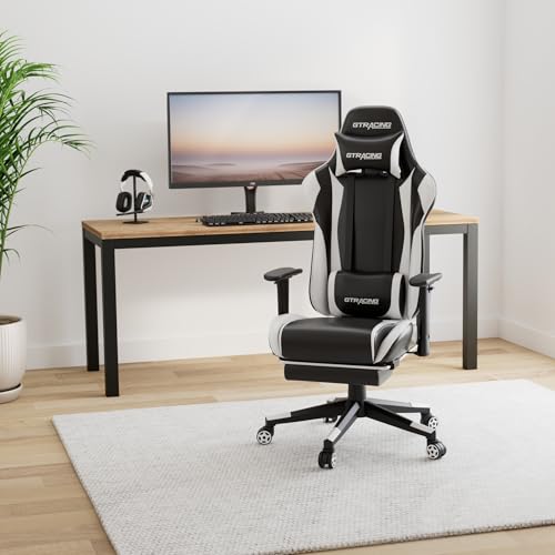 GTRACING Ergonomic Gaming Chair with Footrest, Adjustable Top, Reclining Operate, and Swivel Rocker, Contains Headrest and Lumbar Help (White)