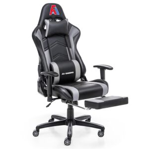 Upgraded AA Merchandise Ergonomic Gaming Chair – Excessive Again Laptop Racing Chair with Adjustable Footrest, Lumbar Assist, and Swivel Perform in Black and Gray