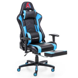 Upgraded AA Merchandise Ergonomic Gaming Chair – Excessive Again Pc Racing Chair with Adjustable Footrest and Lumbar Assist, Swivel Design in Black and Blue