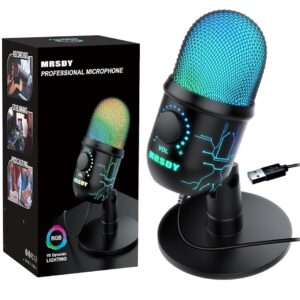 USB Gaming Microphone for PC, Mac, PS4/5 – Condenser Mic for Podcasting, YouTube, and Streaming with Headphone Jack, LED Mild, Mute, Achieve Management, and Noise Discount